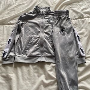 Nike Gray Tracksuit with White Logo Tape Size 4T